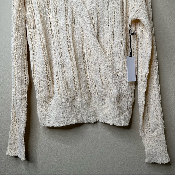 ASTR the Label Sweater Women’s Pointelle Mock Wrap Ribbed Hem Knit Cream Size XL - Picture 3 of 14